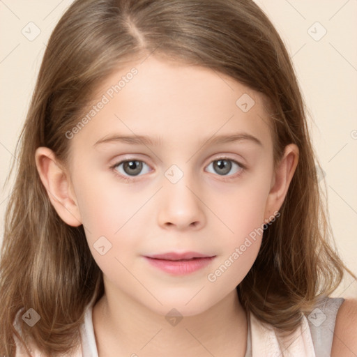 Neutral white child female with medium  brown hair and brown eyes