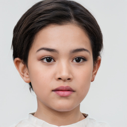 Neutral white young-adult female with short  brown hair and brown eyes