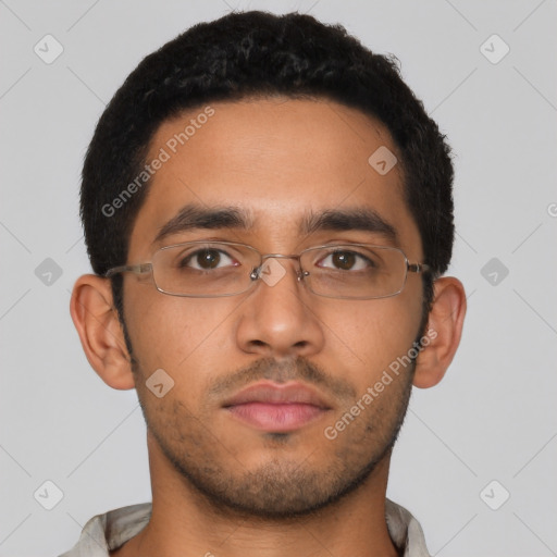 Neutral latino young-adult male with short  brown hair and brown eyes