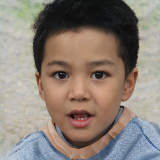 Joyful white child male with short  brown hair and brown eyes