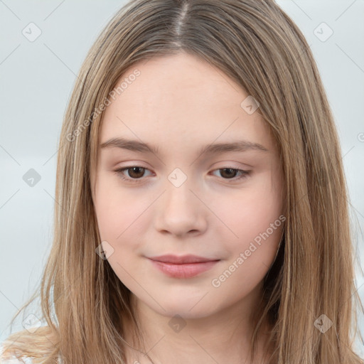 Neutral white child female with long  brown hair and brown eyes