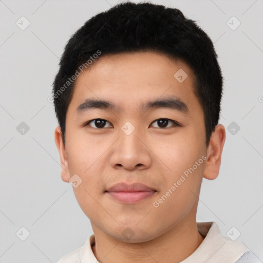 Neutral asian young-adult male with short  black hair and brown eyes