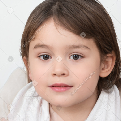 Neutral white child female with medium  brown hair and brown eyes