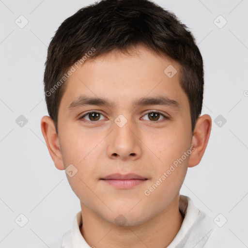 Neutral white child male with short  brown hair and brown eyes