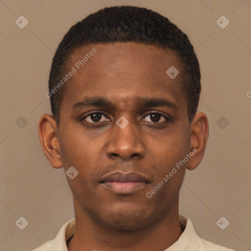 Neutral latino young-adult male with short  brown hair and brown eyes