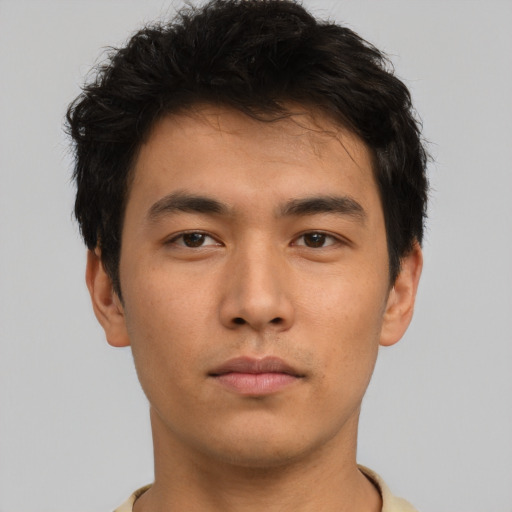 Neutral asian young-adult male with short  brown hair and brown eyes