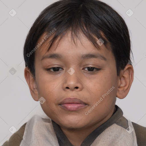 Neutral asian child female with short  brown hair and brown eyes