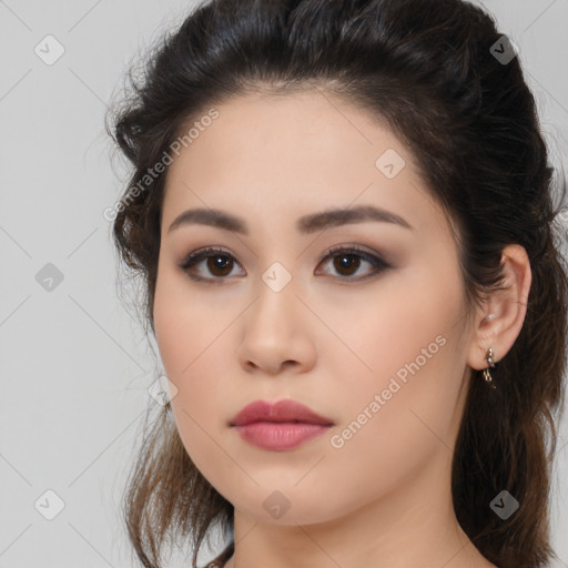 Neutral asian young-adult female with medium  brown hair and brown eyes