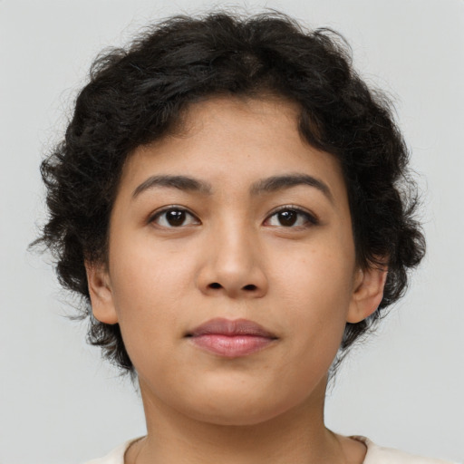 Neutral asian young-adult female with medium  brown hair and brown eyes