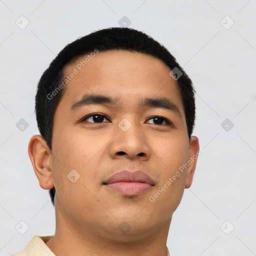 Neutral asian young-adult male with short  black hair and brown eyes