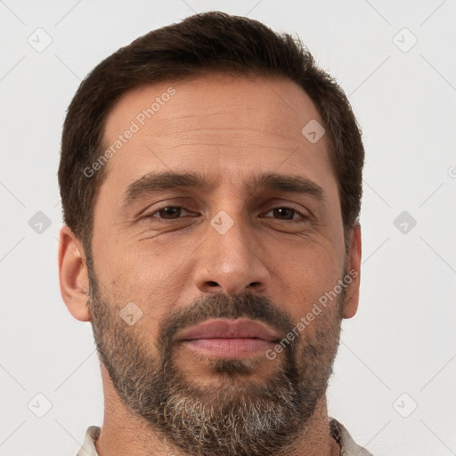 Neutral white adult male with short  brown hair and brown eyes