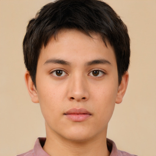 Neutral asian young-adult male with short  brown hair and brown eyes