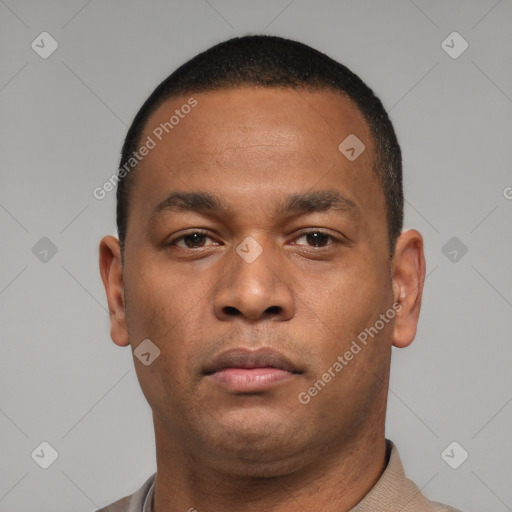 Neutral latino young-adult male with short  brown hair and brown eyes