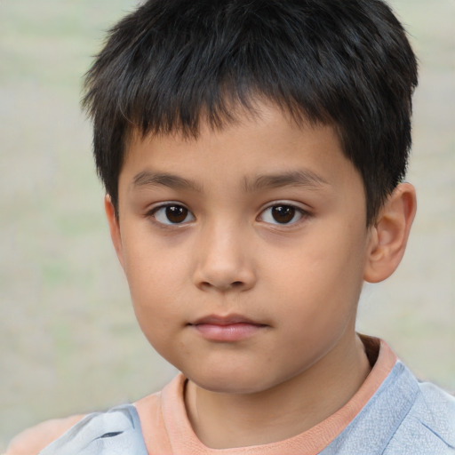 Neutral asian child male with short  brown hair and brown eyes