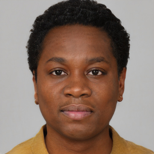 Neutral black young-adult male with short  brown hair and brown eyes