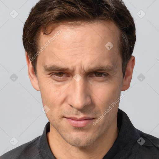 Neutral white adult male with short  brown hair and brown eyes