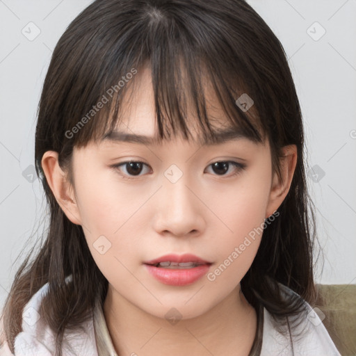 Neutral white child female with medium  brown hair and brown eyes