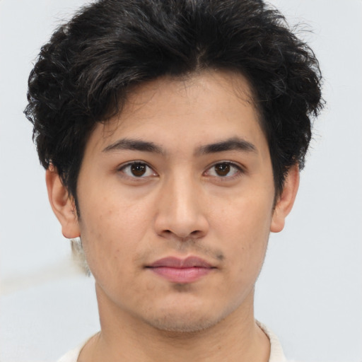 Neutral asian young-adult male with short  brown hair and brown eyes