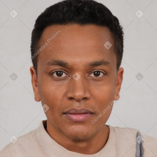 Neutral black young-adult male with short  brown hair and brown eyes