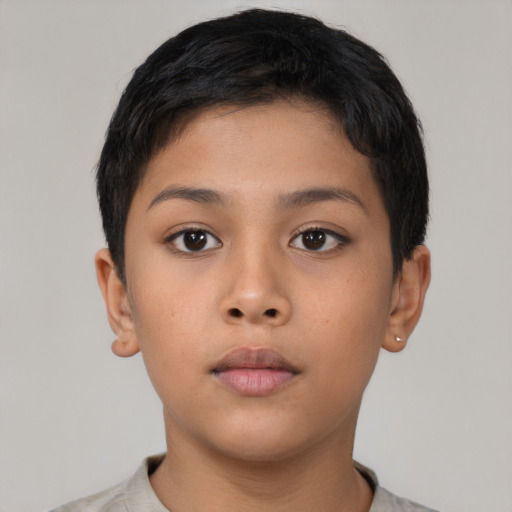 Neutral latino child female with short  brown hair and brown eyes
