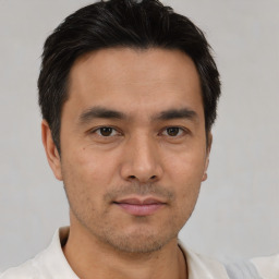 Neutral asian young-adult male with short  brown hair and brown eyes