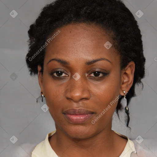 Neutral black young-adult female with medium  black hair and brown eyes