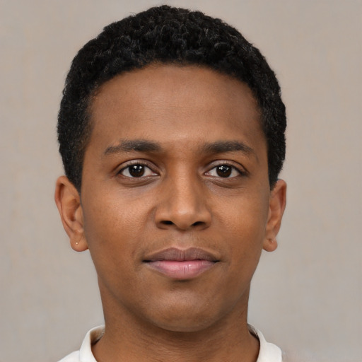 Neutral black young-adult male with short  brown hair and brown eyes