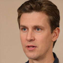 Neutral white adult male with short  brown hair and brown eyes