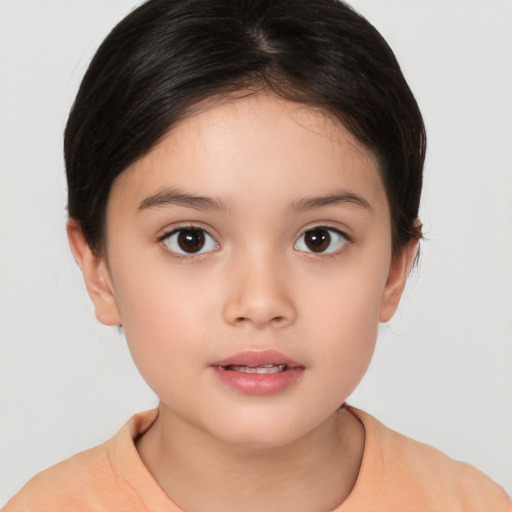 Neutral white child female with medium  brown hair and brown eyes