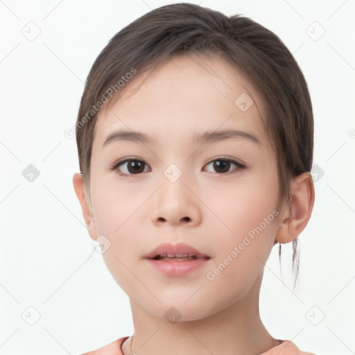 Neutral white child female with short  brown hair and brown eyes