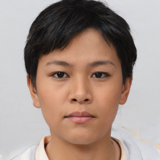 Neutral asian young-adult female with short  brown hair and brown eyes