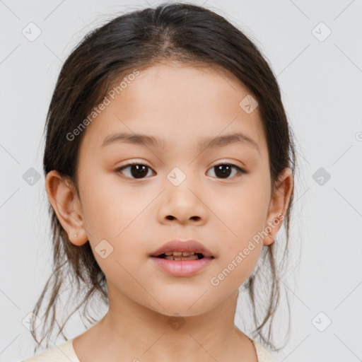 Neutral white child female with medium  brown hair and brown eyes