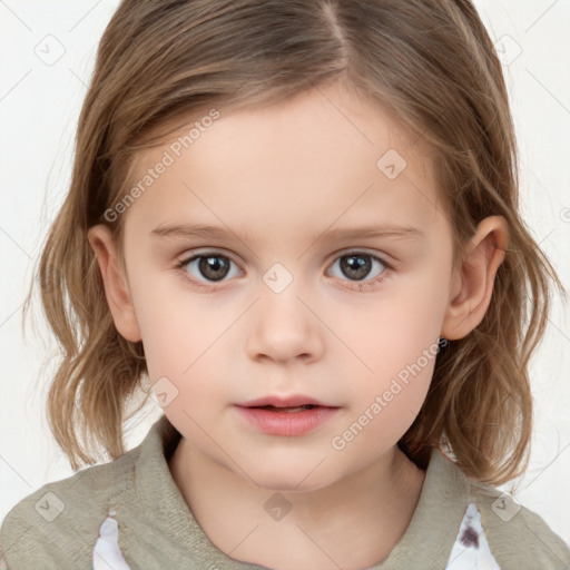 Neutral white child female with medium  brown hair and brown eyes