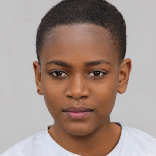 Neutral black child female with short  brown hair and brown eyes