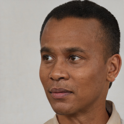 Neutral black young-adult male with short  brown hair and brown eyes