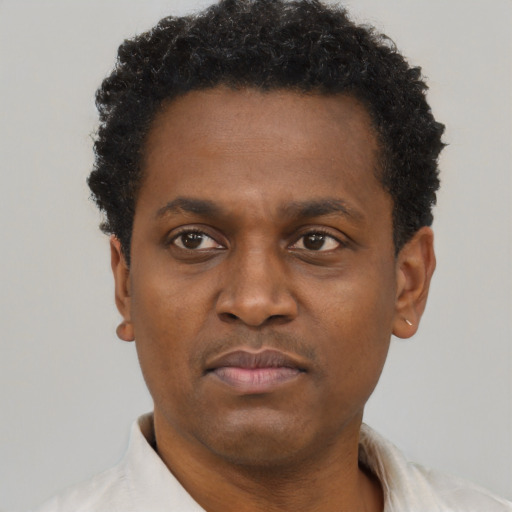 Neutral black young-adult male with short  brown hair and brown eyes