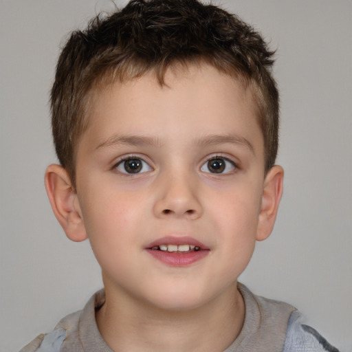 Neutral white child male with short  brown hair and brown eyes