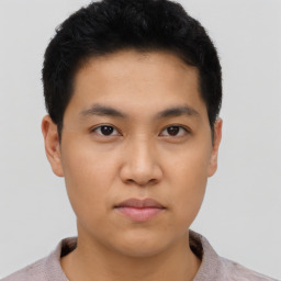 Neutral asian young-adult male with short  black hair and brown eyes