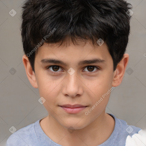 Joyful white child male with short  brown hair and brown eyes