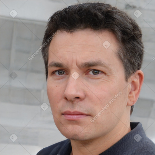 Neutral white adult male with short  brown hair and brown eyes