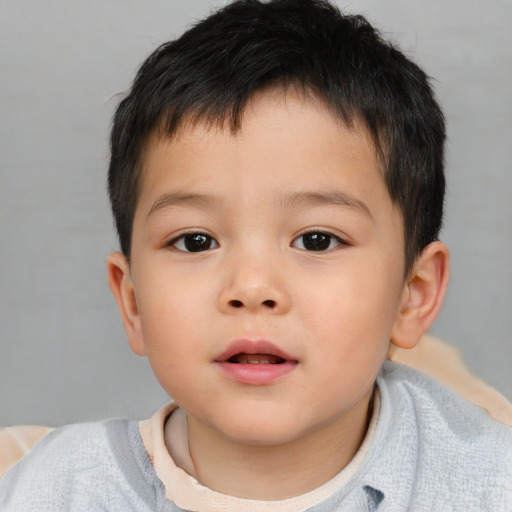 Neutral asian child male with short  brown hair and brown eyes