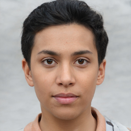 Neutral asian young-adult male with short  brown hair and brown eyes