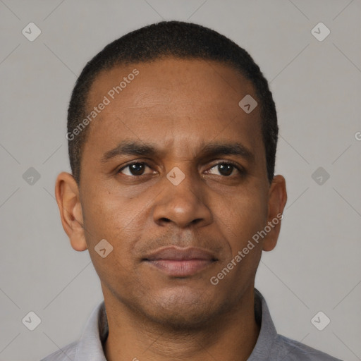 Neutral black young-adult male with short  brown hair and brown eyes