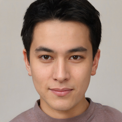 Neutral asian young-adult male with short  brown hair and brown eyes