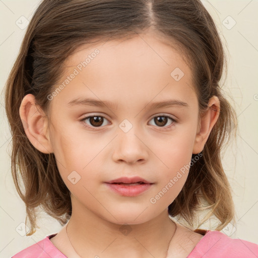 Neutral white child female with medium  brown hair and brown eyes