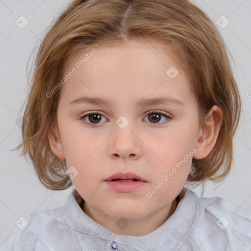 Neutral white child female with medium  brown hair and brown eyes