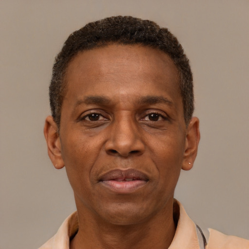 Neutral latino adult male with short  brown hair and brown eyes