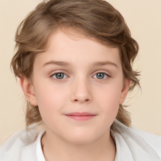 Neutral white child female with medium  brown hair and brown eyes