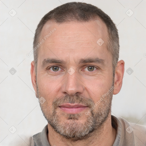 Neutral white adult male with short  brown hair and brown eyes