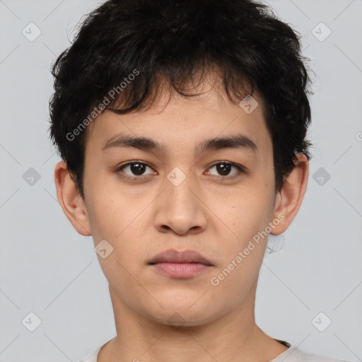 Neutral asian young-adult male with short  brown hair and brown eyes
